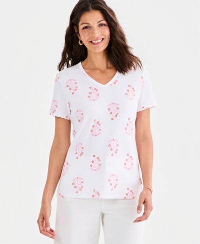 Женская рубашка Style & Co Printed Short-Sleeve V-Neck
