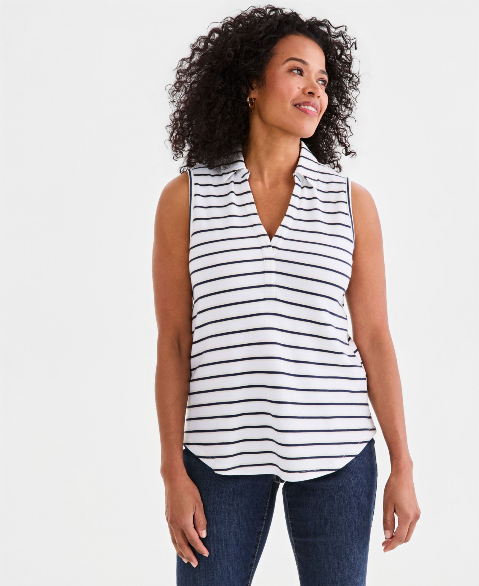 Женский топ Style & Co Striped Johnny-Collar Sleeveless