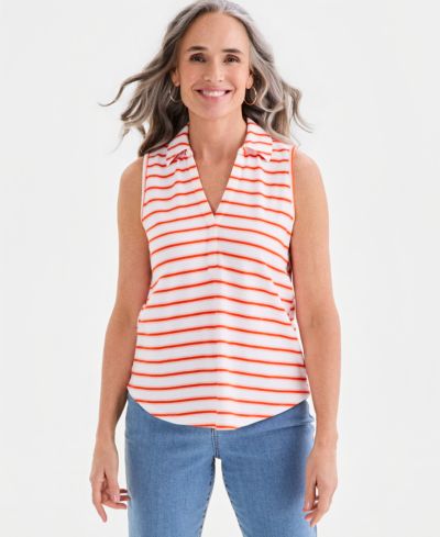 Женский топ Style & Co Striped Johnny-Collar Sleeveless
