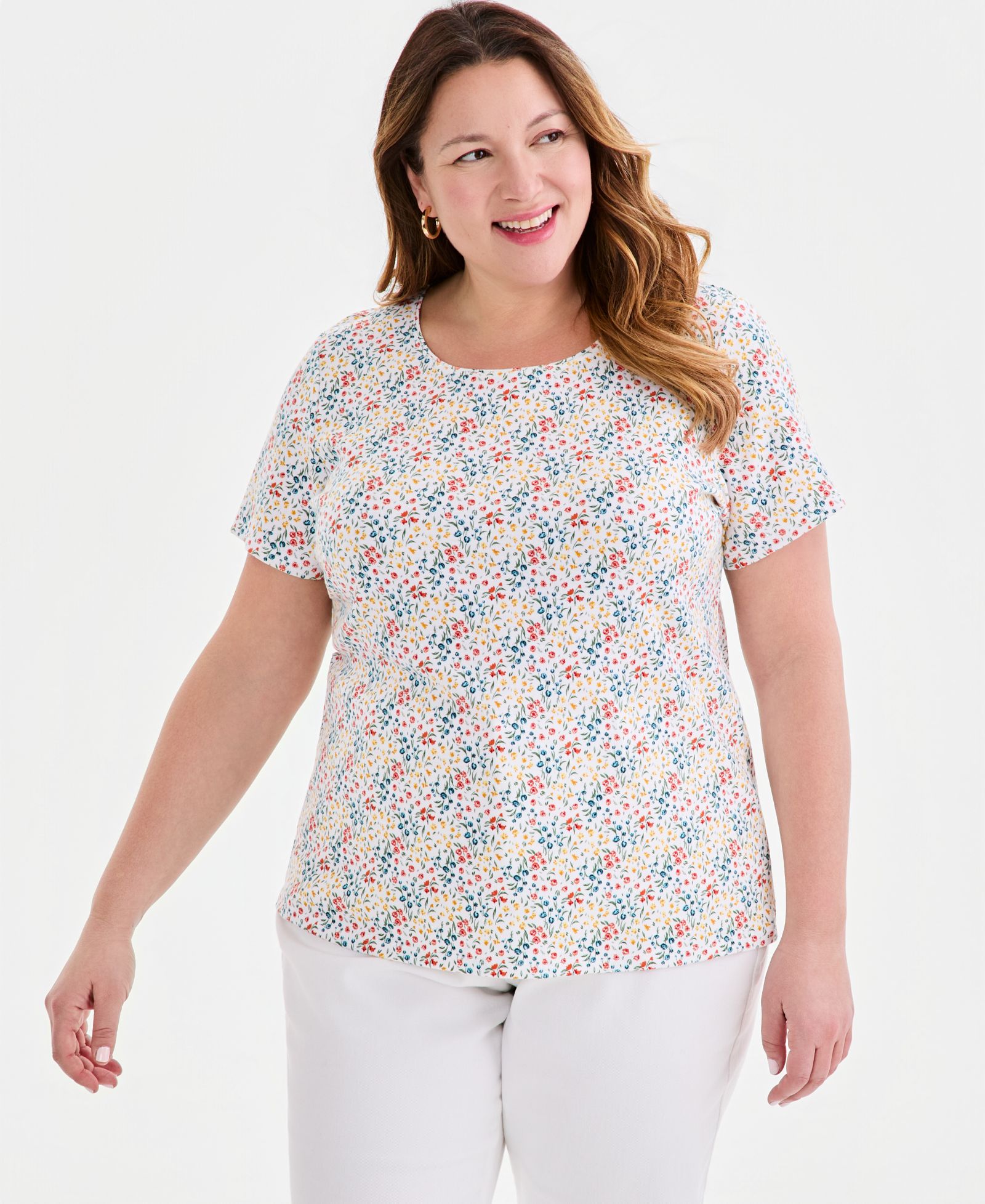 Style & Co Plus Топ с коротким рукавом и вырезом лодочкой, с принтом, Plus