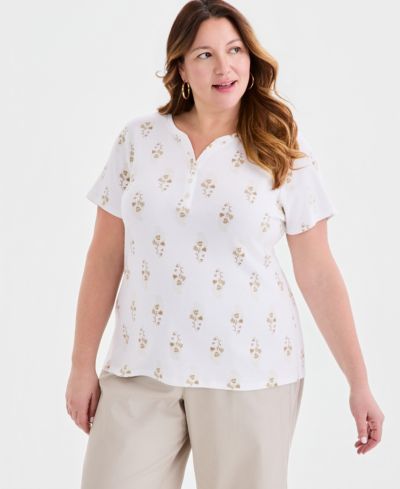 Женский топ Style & Co Plus Size Printed Short-Sleeve Henley
