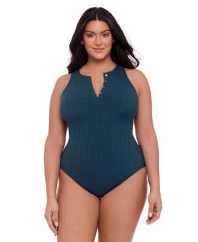 Слитный купальник S3 Apparel Women's S3 Smoothing Ribbed с высоким воротником и застежкой спереди