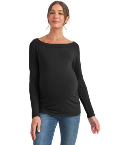 Hello Miz Maternity Ruched Long Sleeve Boat Neck Top