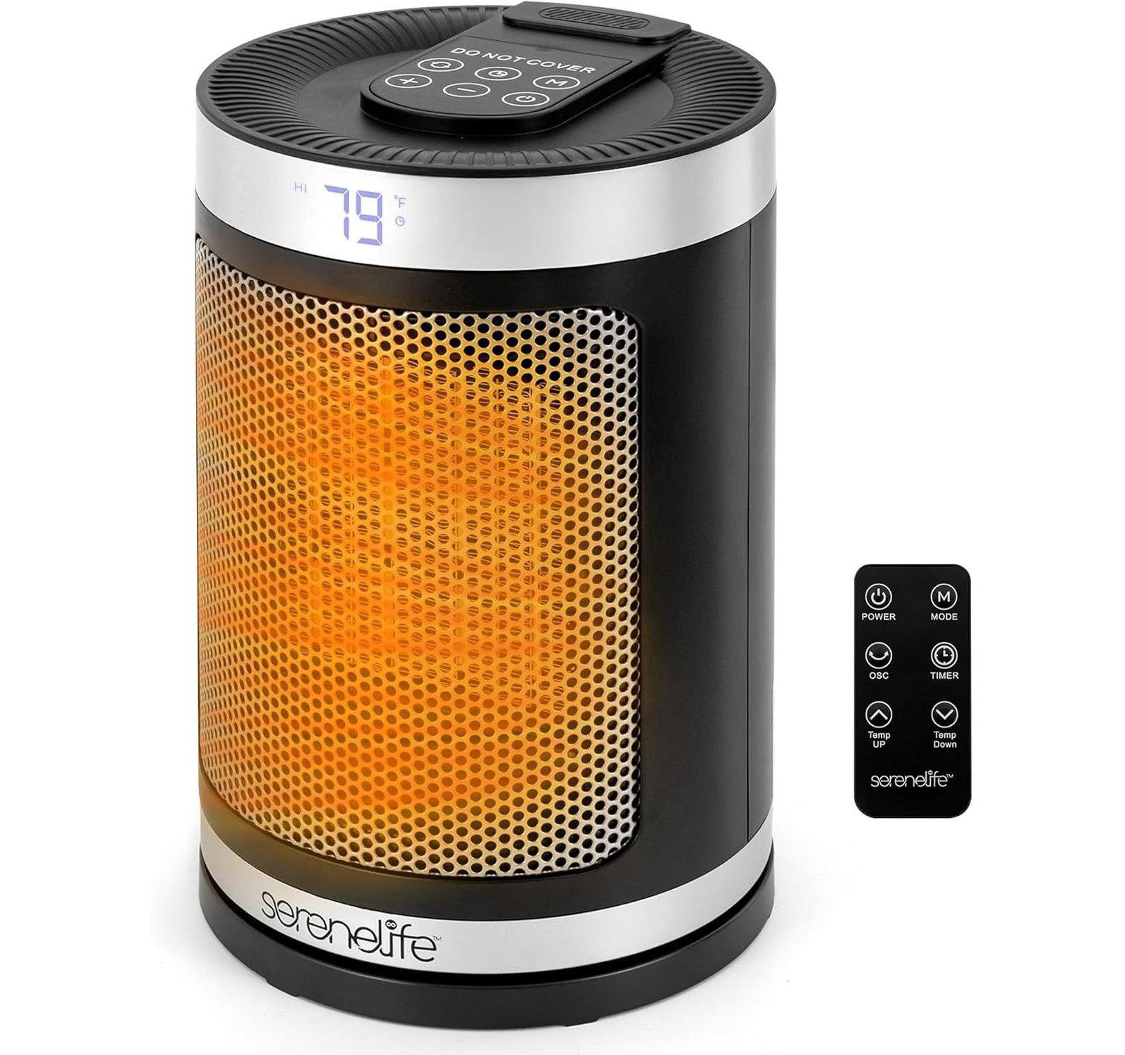 SereneLife Portable Space Heater, 1500W PTC Ceramic Heater with Thermostat, Remote, 12-Hour Timer, 3 Modes, Oscillation, Black