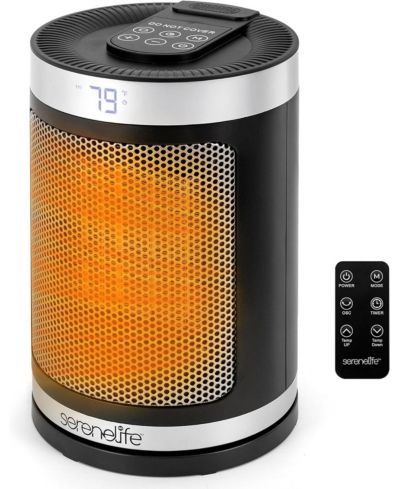 SereneLife портативный обогреватель, 1500W PTC керамический обогреватель с термостатом и пультом, Black