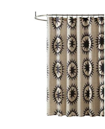 Slickblue Cotton Poly Shower Curtain with Cream Brown Medallion