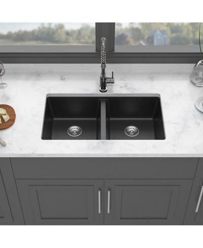 Кухонная мойка flynama huluwat Black Quartz Composite Double Bowl Undermount