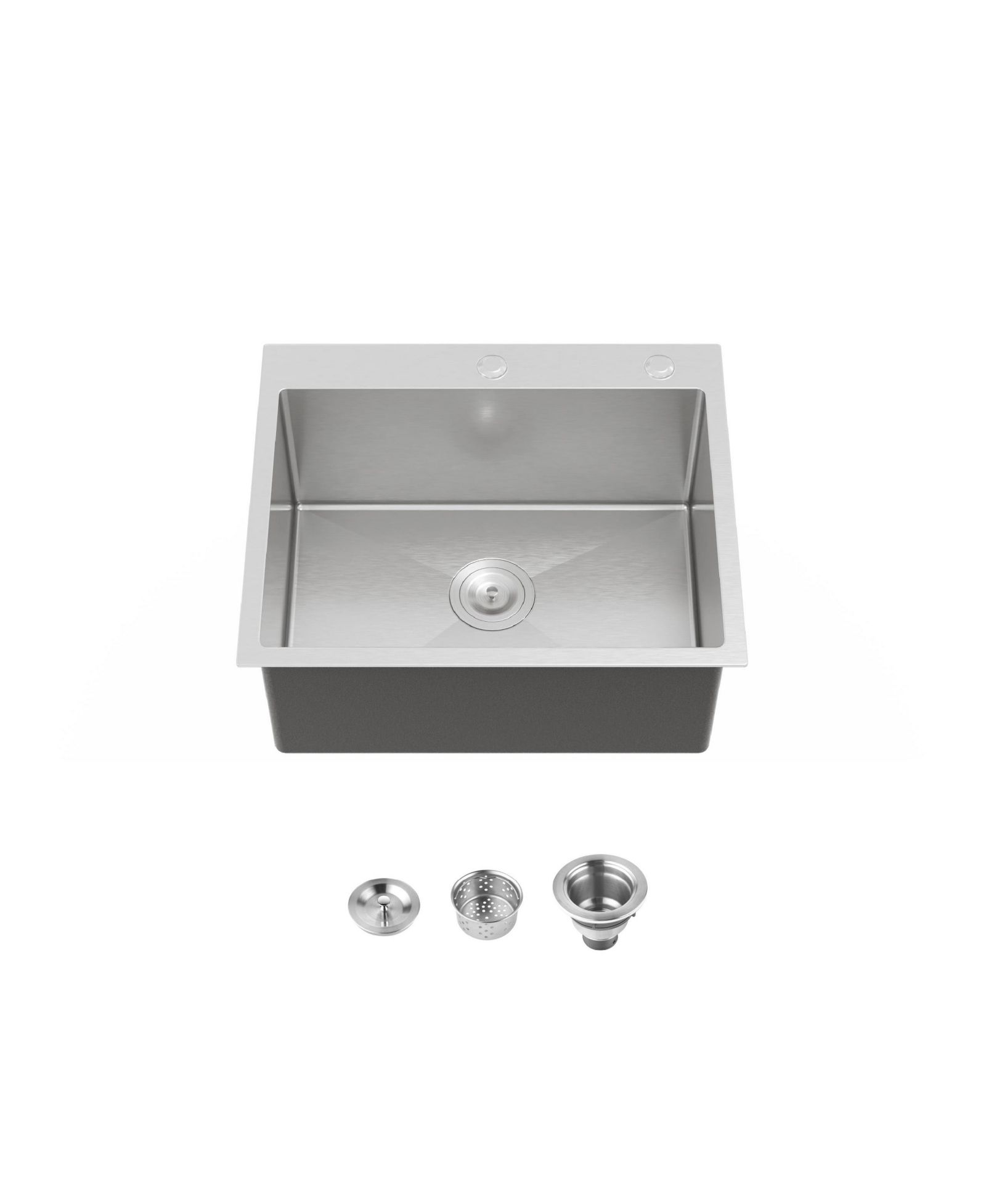 flynama 23inch Overmount Single Bowl Dark Gray 304 Stainless Steel Handmade Kitchen Sink with US Standard Drain and Hook
