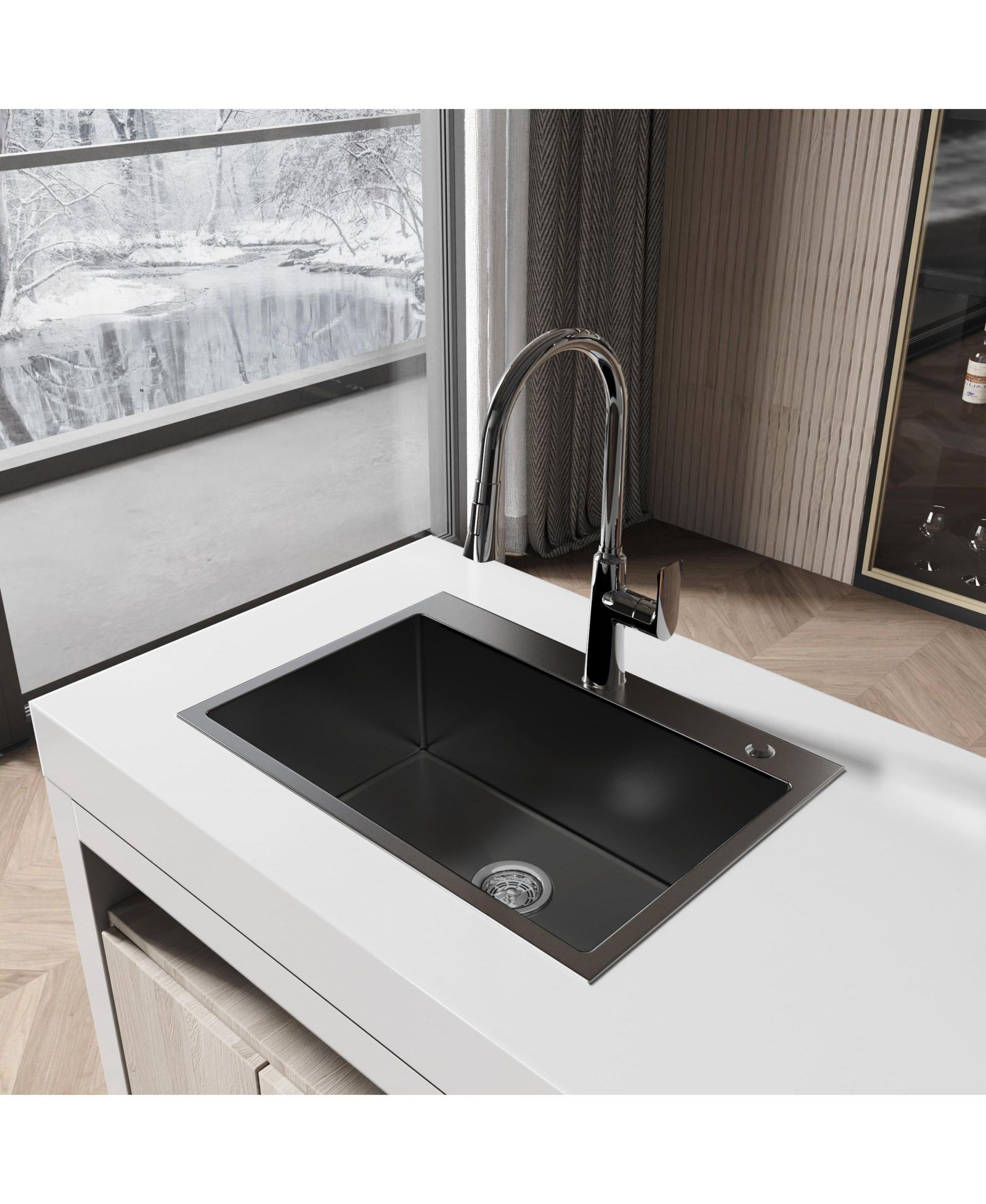 flynama 23x19inch Black Stainless Steel Kitchen Sink Undermount Single Bowl Handmade