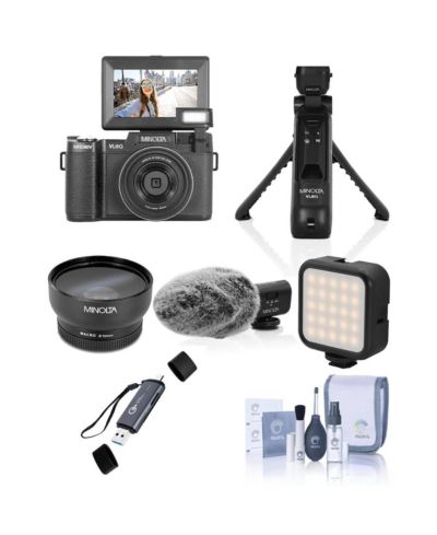 Комплект камеры для влогинга и создания контента Minolta MND60V 64MP 4K60FPS Ultra HD с автофокусом, включая USB 3.0 картридер и набор для чистки