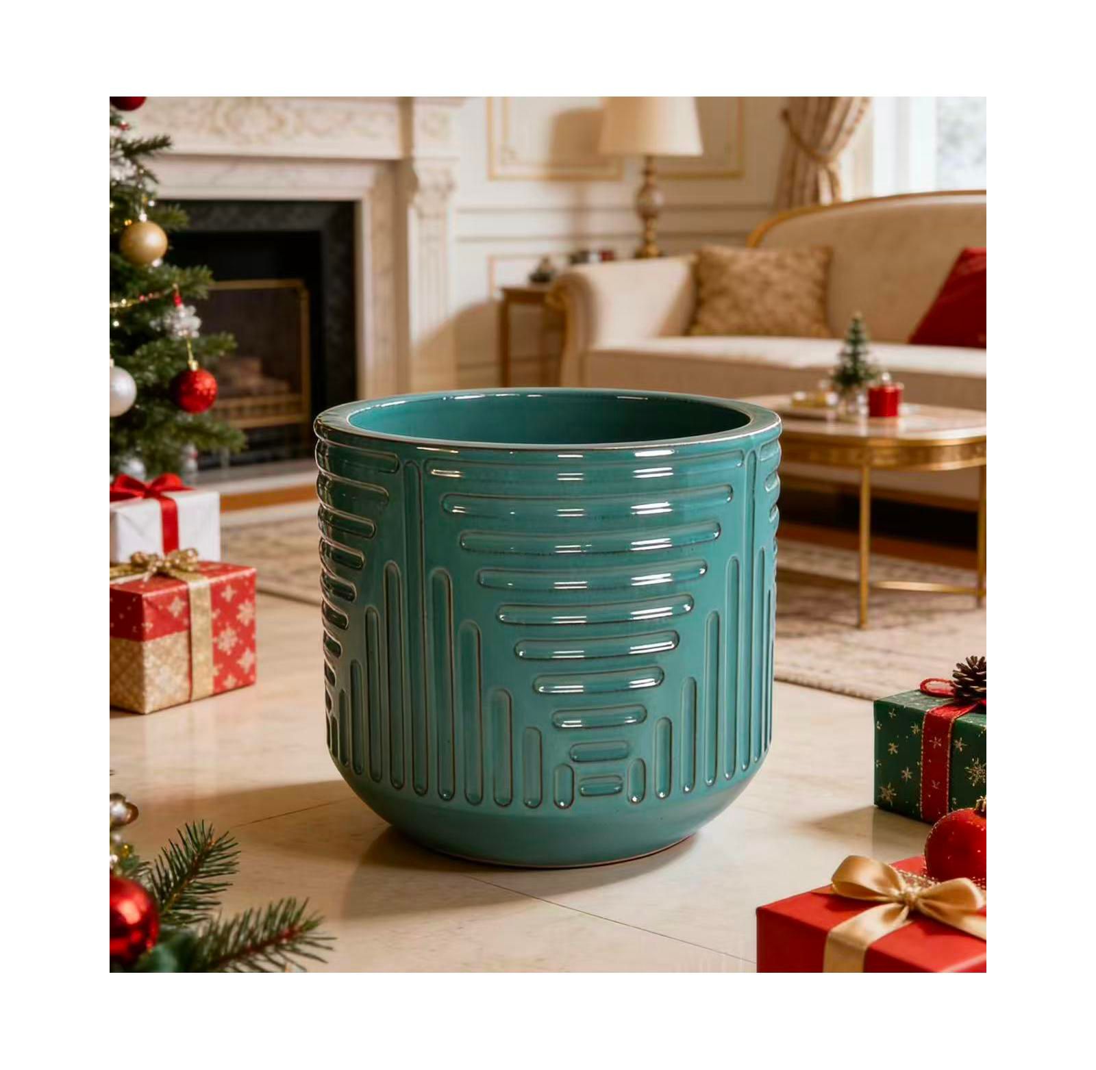 Clihome Handmade Ceramic Planter Pot for Monstera & Fiddle Leaf Fig,16 Inch Breathable Indoor/Outdoor Plant Pot with Textured Design