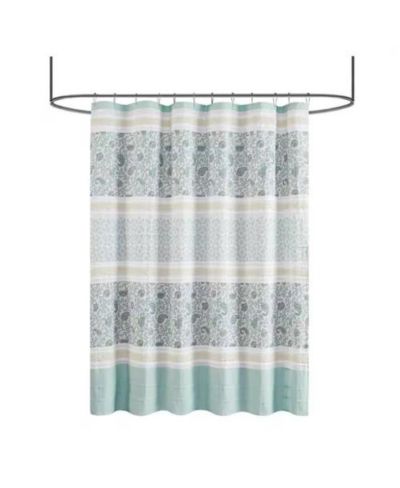 Slickblue 72 x 72-in Cotton Shower Curtain with Teal Blue Grey Cream White Paisley Pattern