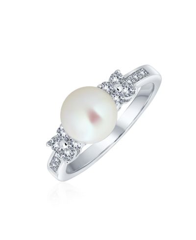 Bling Jewelry Традиционное кольцо Solitaire White Cultured Pearl Statement с камнями Pave CZ