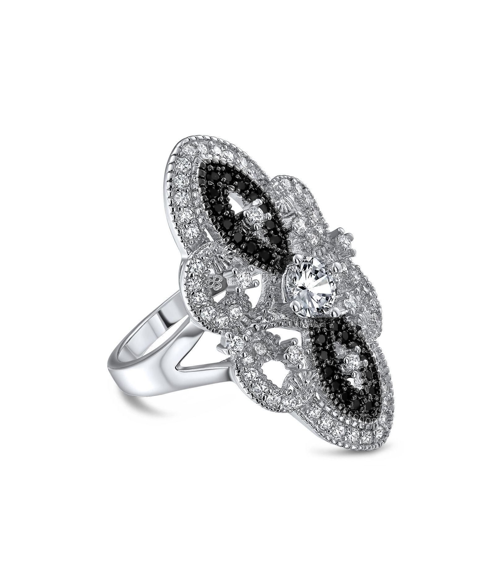 Кольцо Bling Jewelry Art Deco Black White CZ Filigree Silver Plated