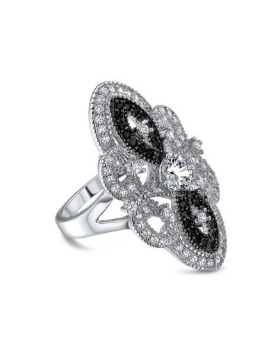 Кольцо Bling Jewelry Art Deco Black White CZ Filigree Silver Plated