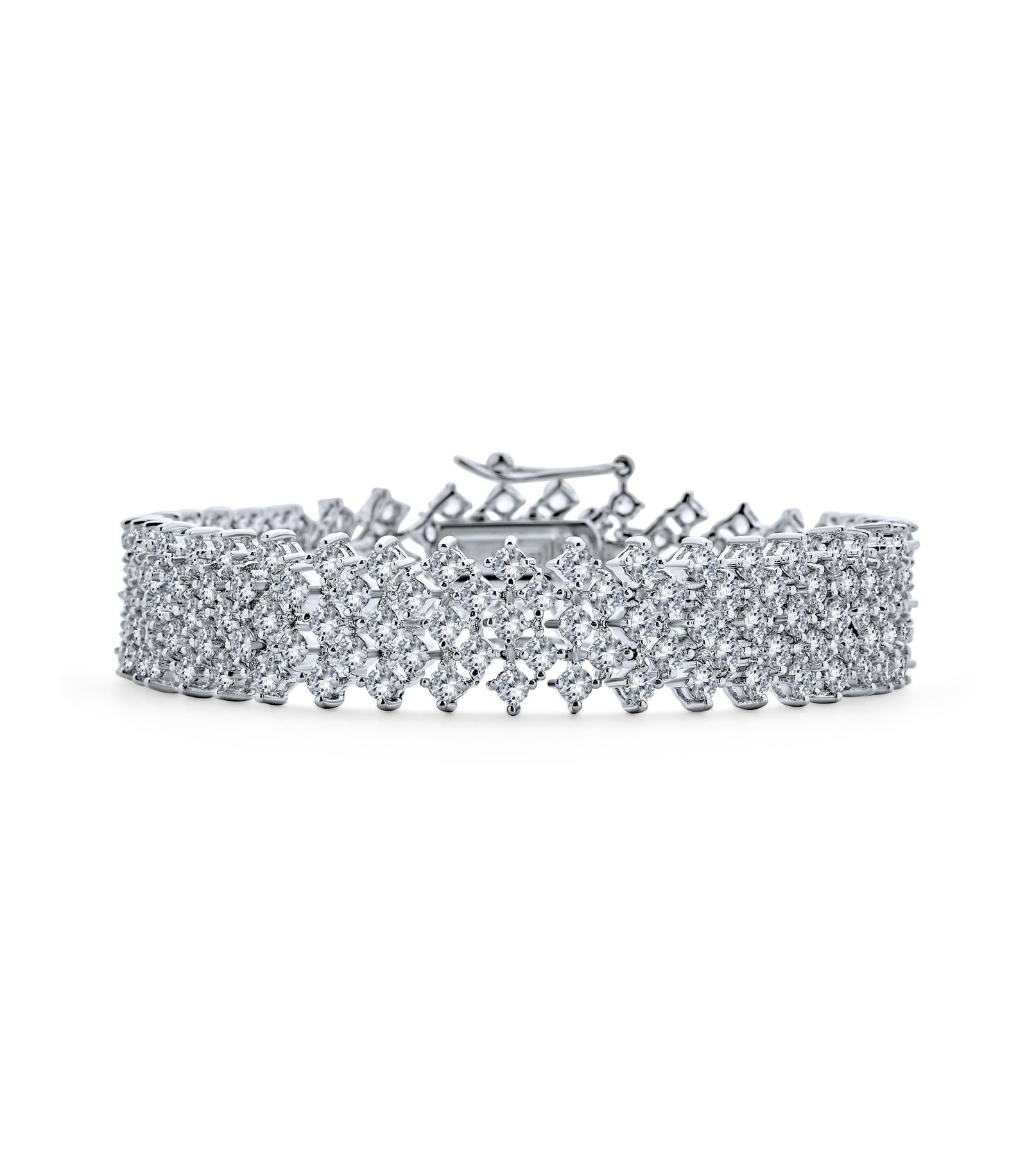 Браслет Bling Jewelry Bridal Special Occasion Multi Row Wide Cubic Zirconia CZ Silver Plated