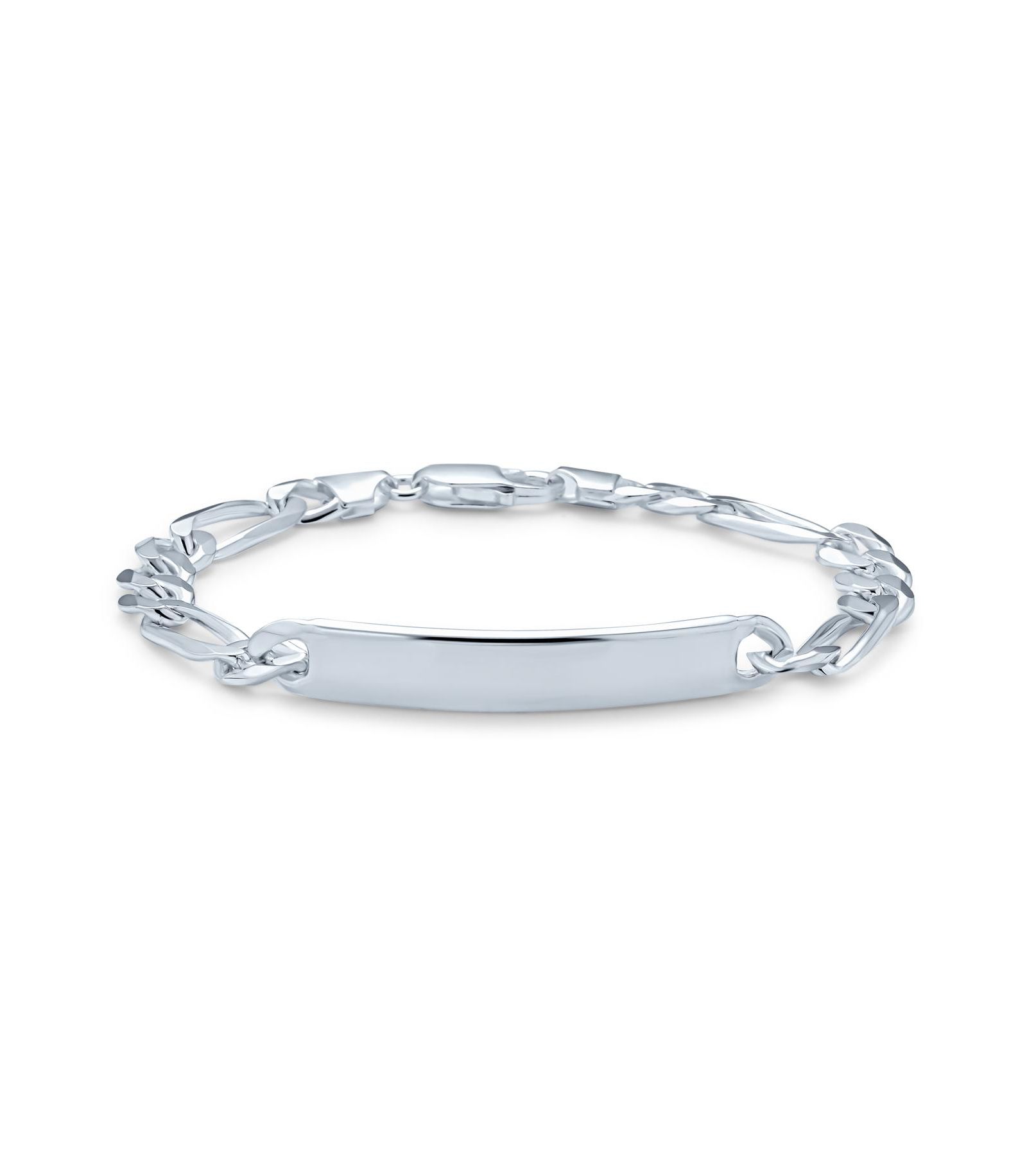 Bling Jewelry Blank Identification ID Bracelet 6.5 MM Figaro Chain Link .925 Sterling Silver 8 Inch
