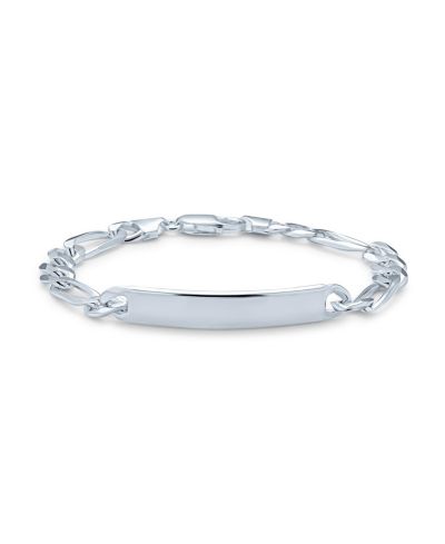 Bling Jewelry Blank Identification ID Bracelet 6.5 MM Figaro Chain Link .925 Sterling Silver 8 Inch