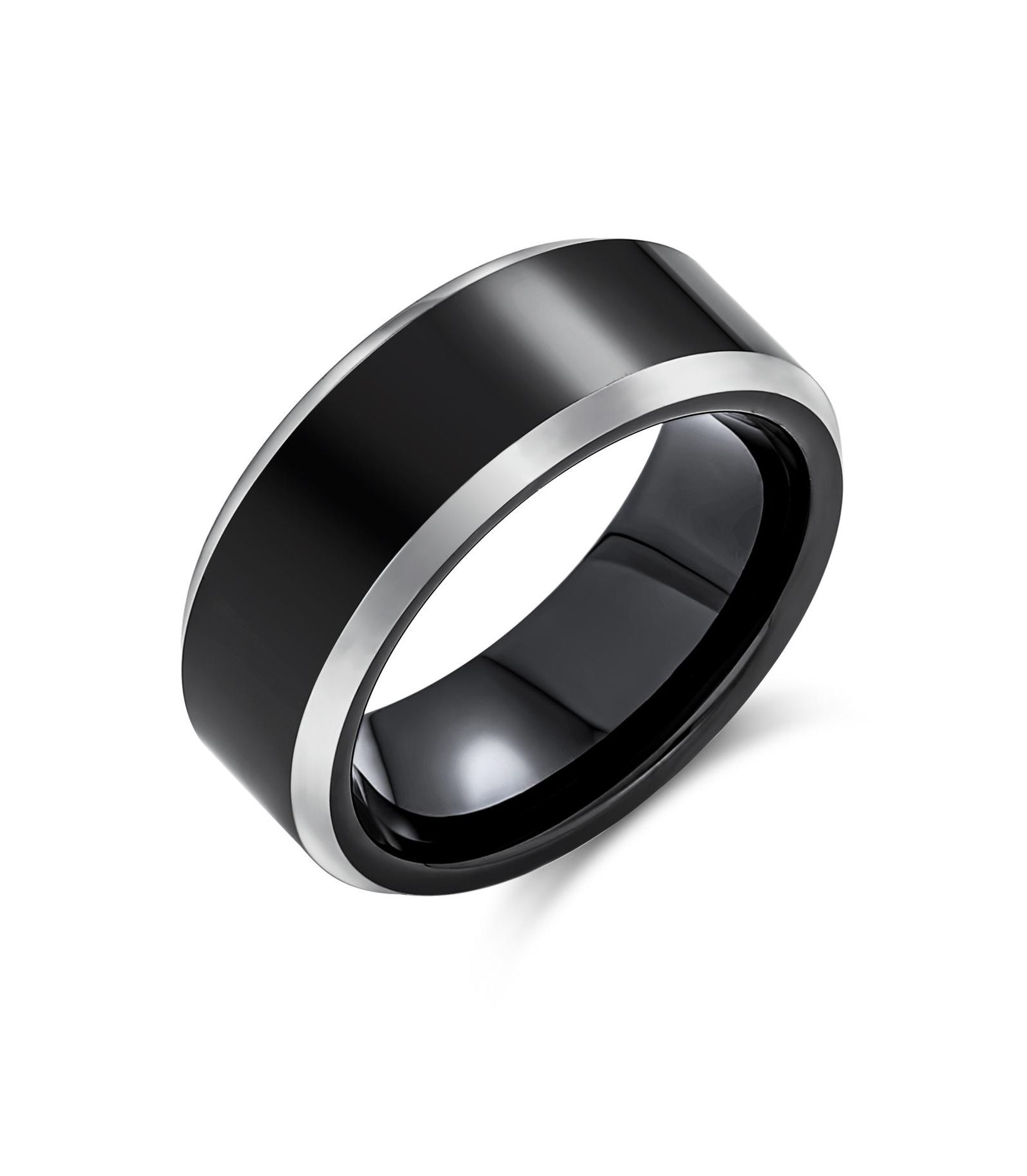 Обручальное кольцо Bling Jewelry Classic Black Titanium Two Tone Beveled Edge Comfort Fit 8MM