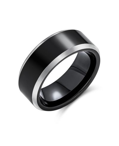 Обручальное кольцо Bling Jewelry Classic Black Titanium Two Tone Beveled Edge Comfort Fit 8MM