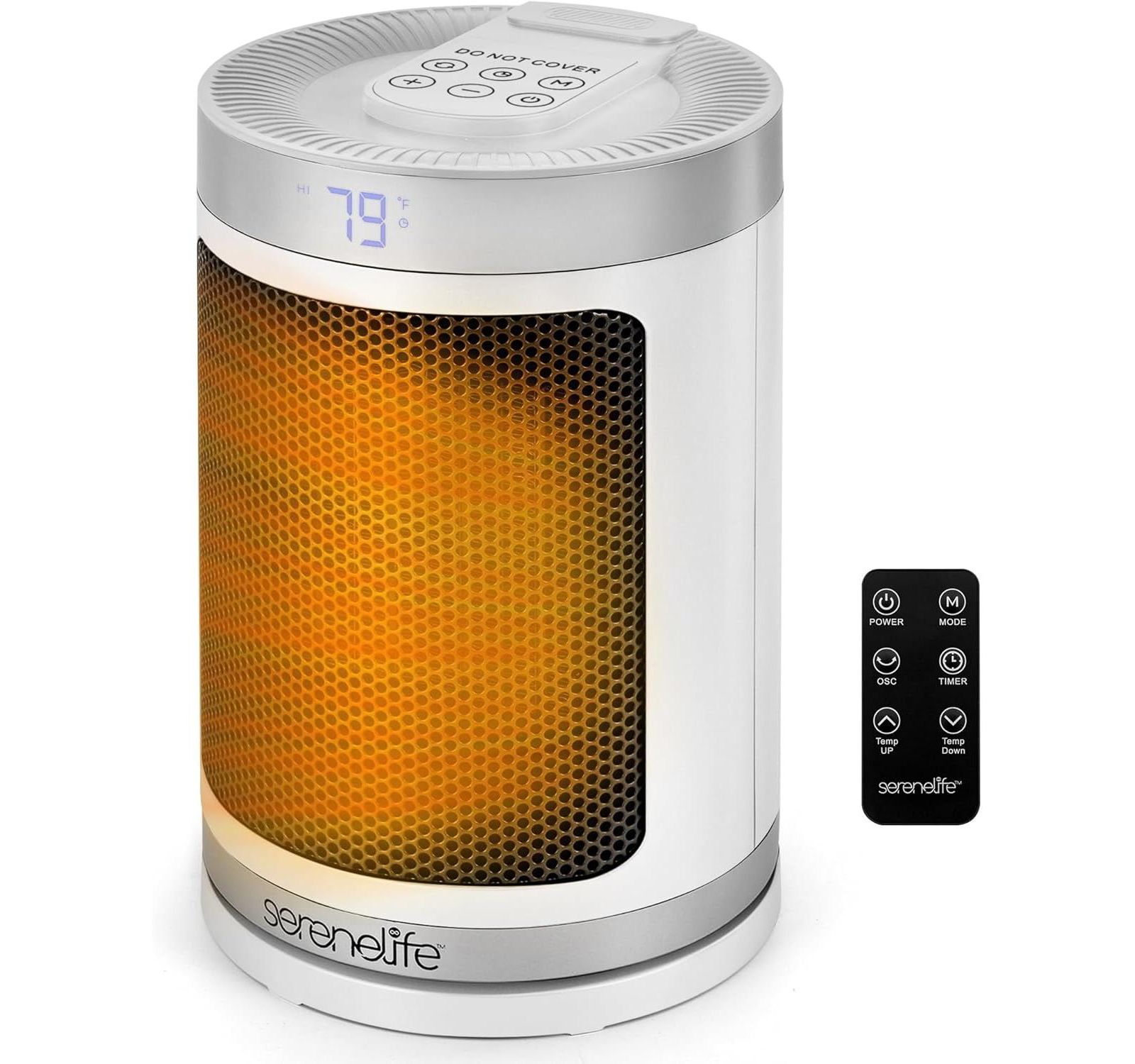 SereneLife Portable Space Heater, 1500W PTC Ceramic Heater with Thermostat, Remote, 12-Hour Timer, 3 Modes, Oscillation, White