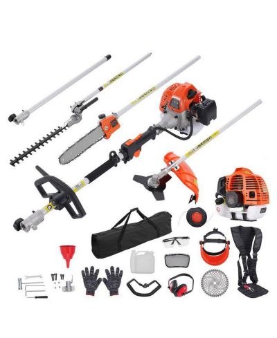 Mecale 43CC 6-in-1 Gas Trimming Tool Set, Hedge Trimmer, String Trimmer, Brush Cutter, Edger, Pole Saw, Chainsaw Pruner, Extension Pole