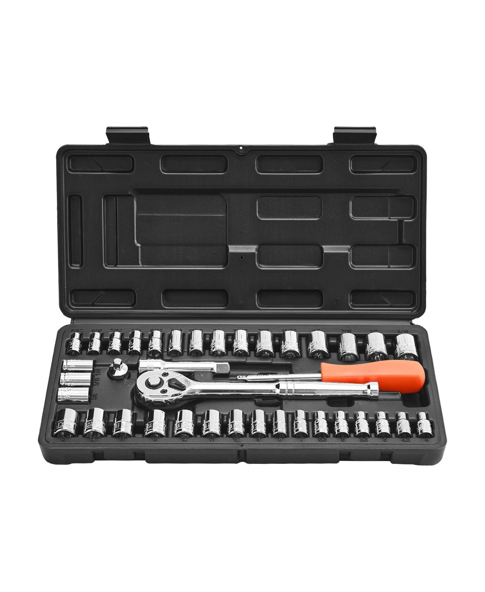 Mecale 39-Piece Socket & Ratchet Set, 1/4" & 3/8" Drive SAE & Metric, Ratchet Wrench, Accessories, Storage Case, CR-V Steel