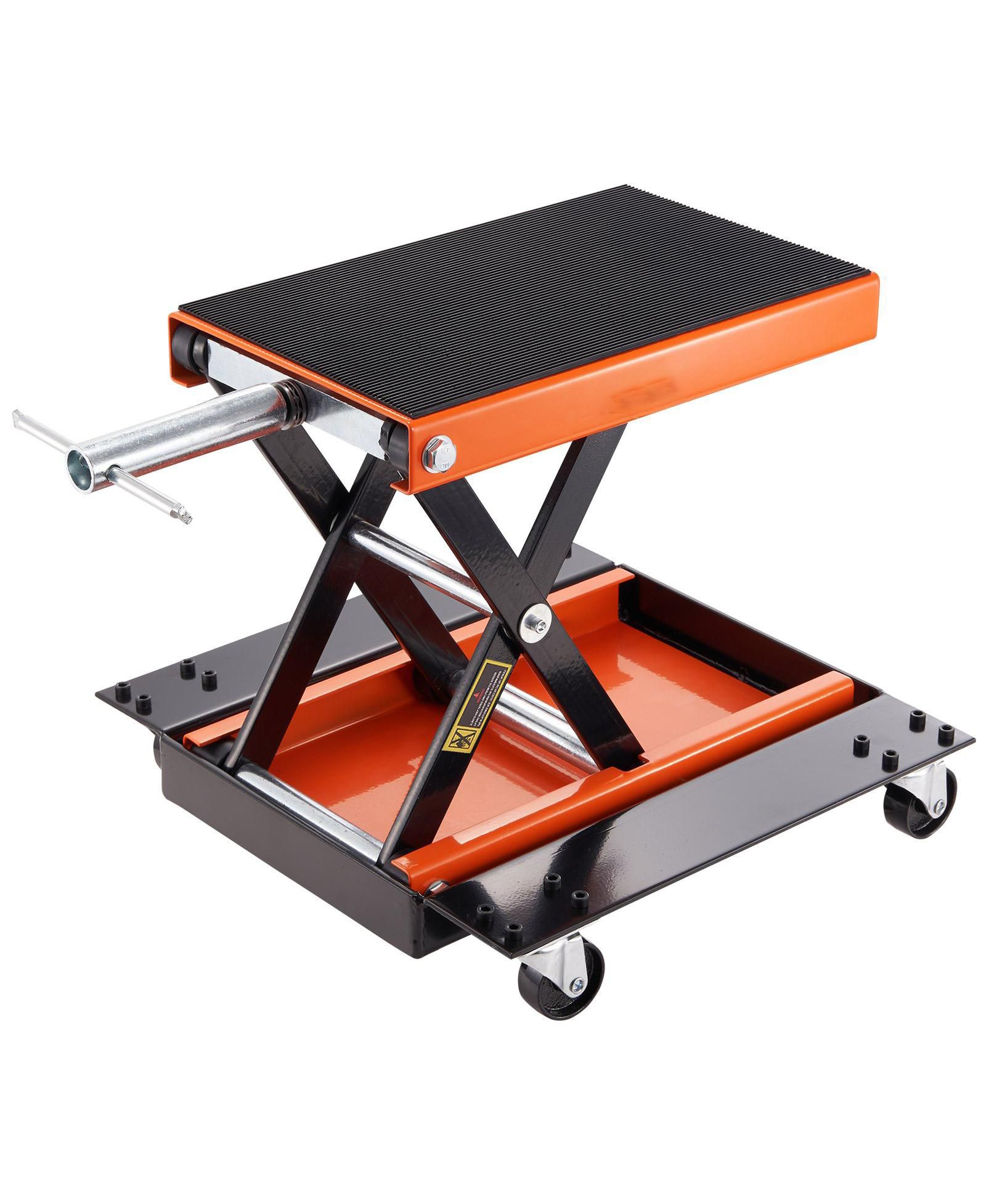 Mecale Motorcycle Lift, 1100 lb Scissor Lift Jack with Dolly & Hand Crank, Wide Deck, Tool Tray, Center Hoist Stand