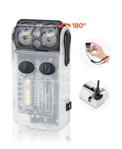 Mecale Rechargeable Mini Keychain LED Flashlight, 13 Lighting Modes, Clip, Magnetic Tail, 180degree(s) Rotating Head