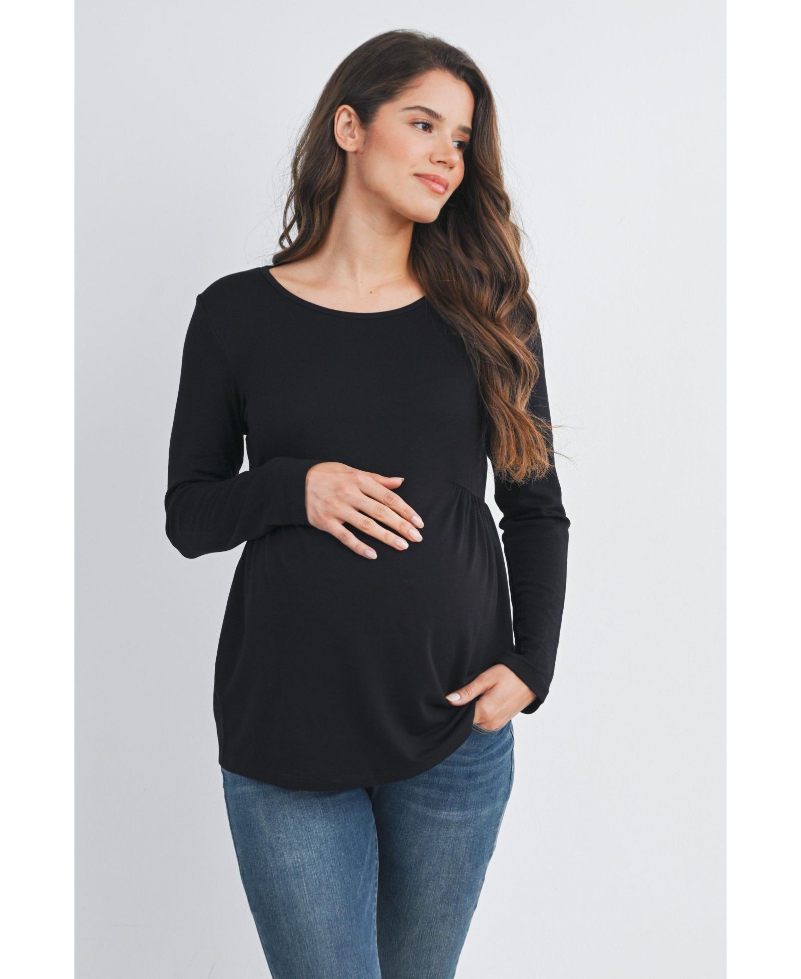 Hello Miz Women's Scoop Neck Long Sleeve Maternity Top