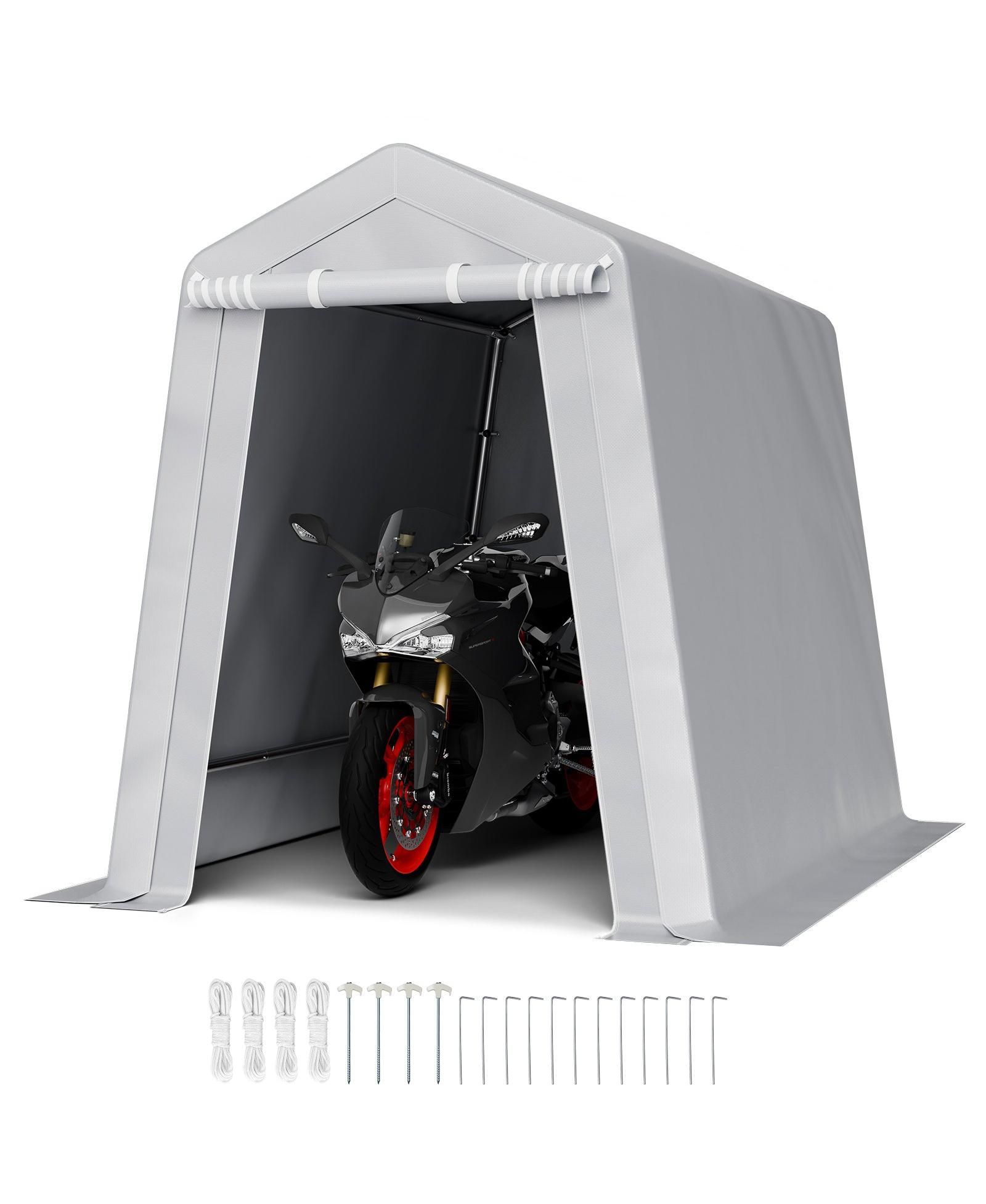 Mecale 6 x 8 ft Outdoor Storage Shed Tent, Waterproof Portable Storage Tent with Roll-Up Door and Vents, Heavy Duty Frame, Grey