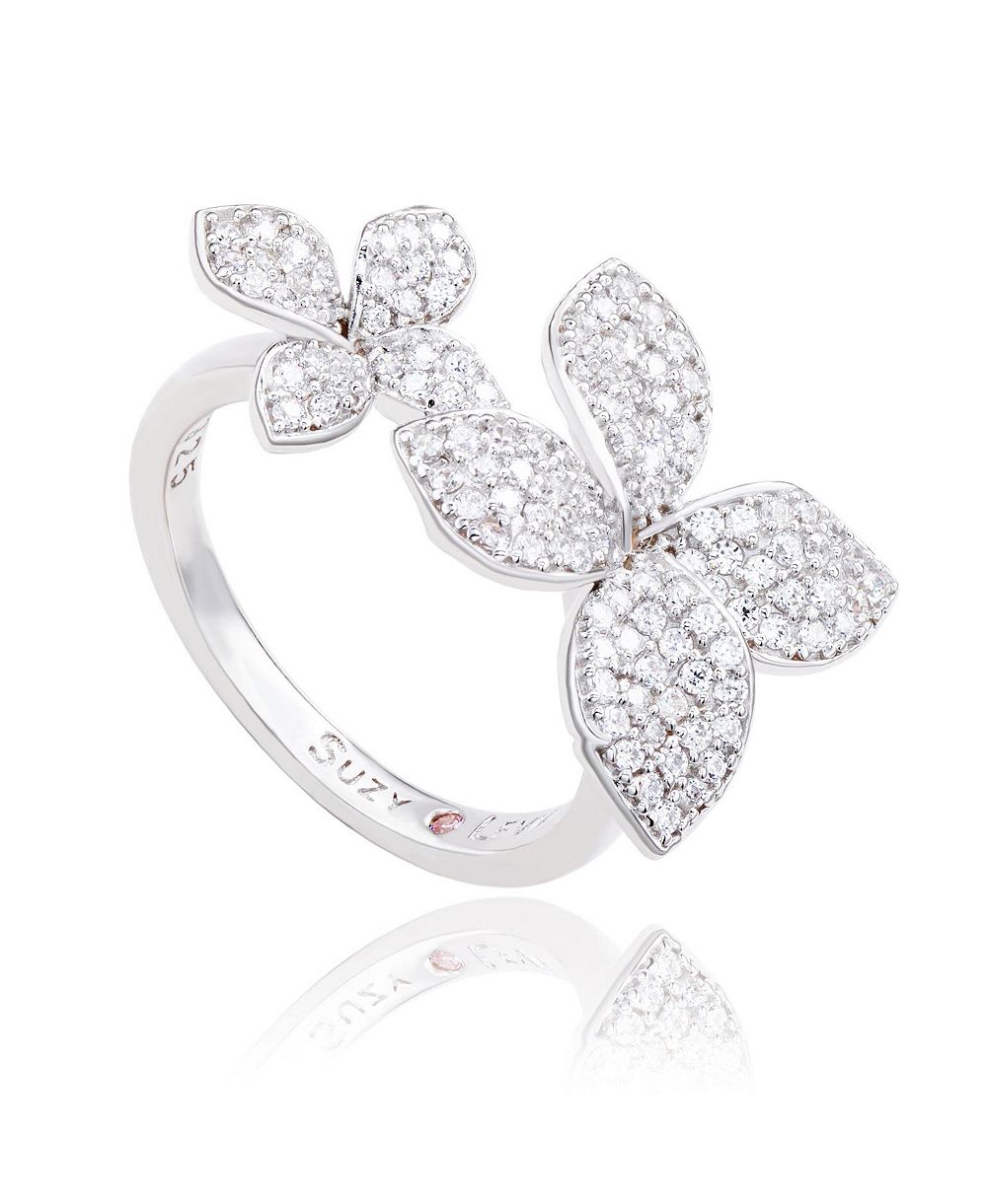 Suzy Levian New York Кольцо Double Flower Sterling Cubic Zirconia Between The Finger Ring