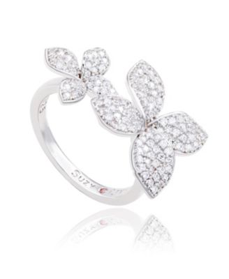 Suzy Levian Sterling Cubic Zirconia Between The Finger Double Flower Ring