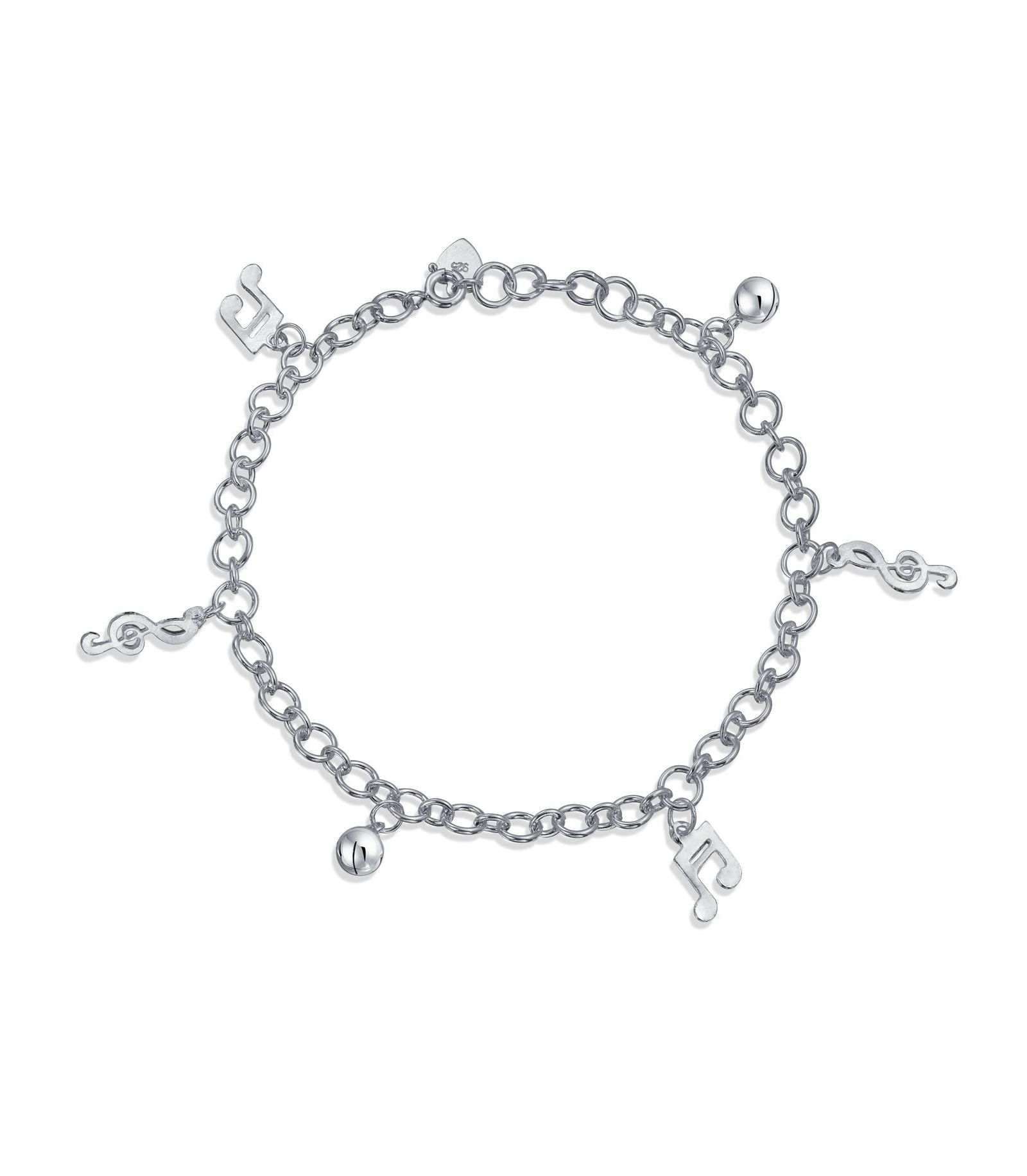Bling Jewelry Musician Bells Clef Music Notes Charm Anklet Ankle Bracelet .925 Sterling Silver