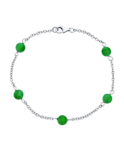 Bling Jewelry Delicate Jade Bead Ball Tin Cup Bracelet .925 Sterling Silver