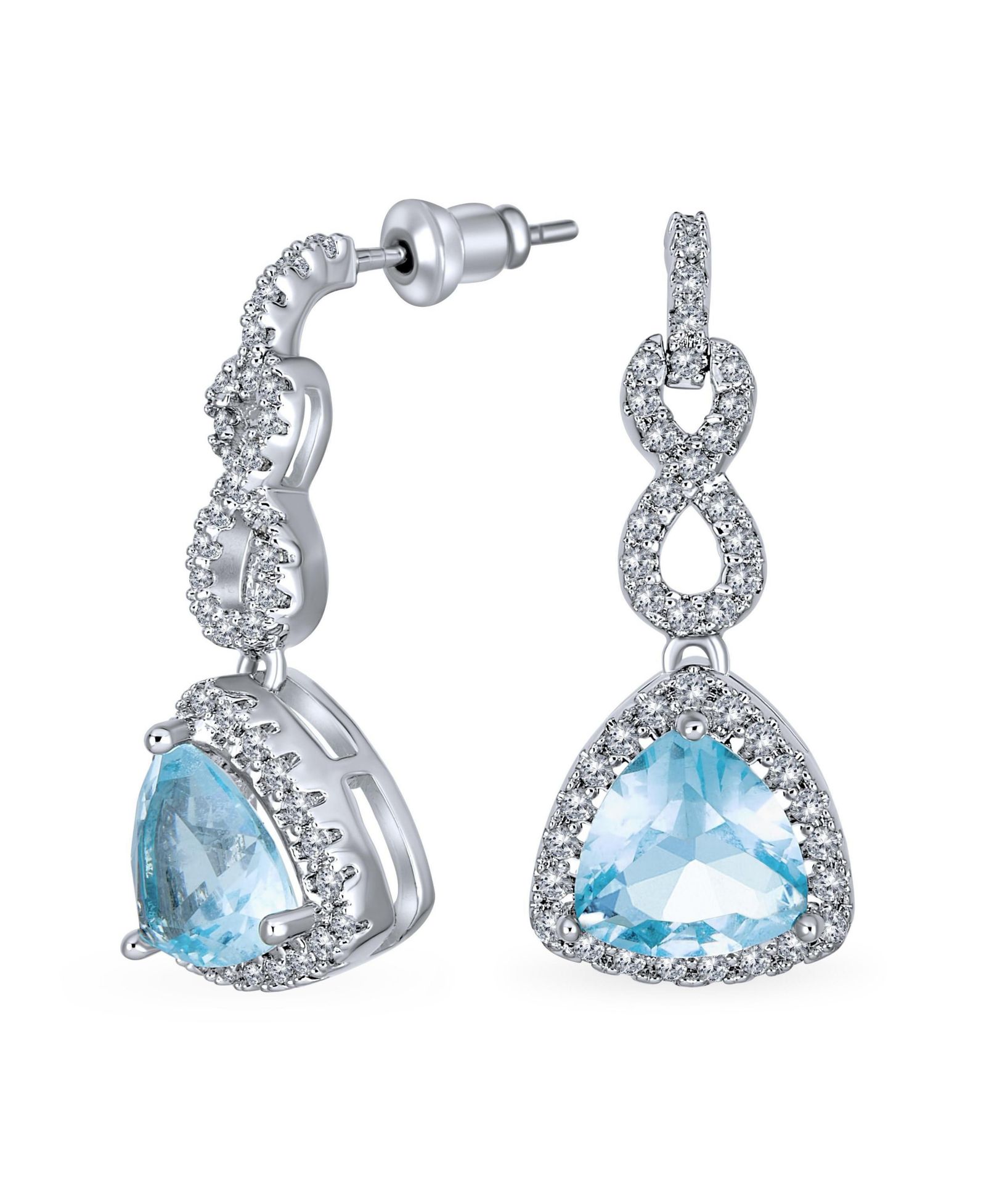 Bling Jewelry Cocktail 5CT Aqua Blue CZ Halo Cubic Zirconia Trillion Cut Infinity Chandelier Earrings Silver