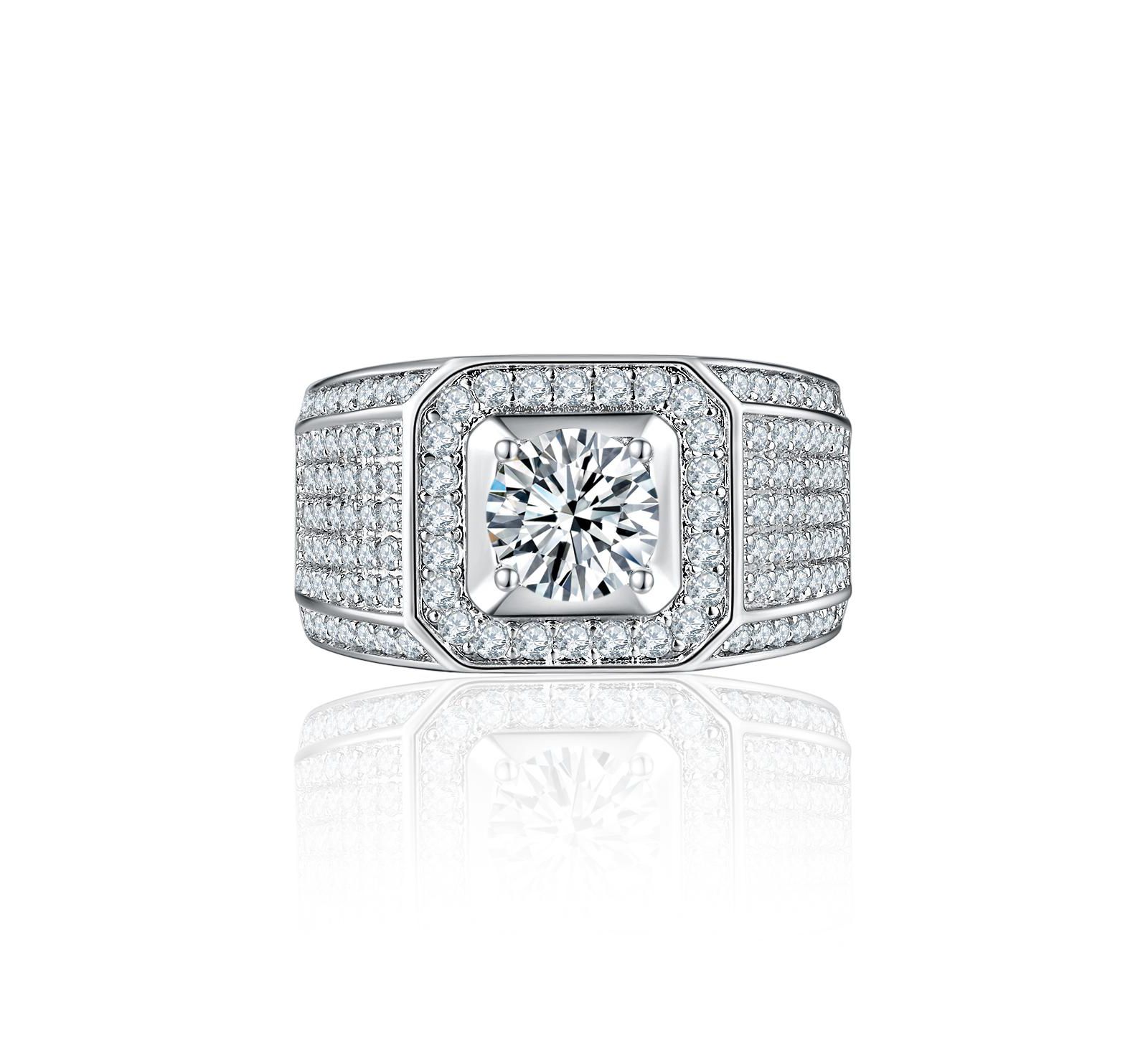 Мужское кольцо Bling Jewelry с квадратным бриллиантом в ореоле, микропаве, покрытие серебром