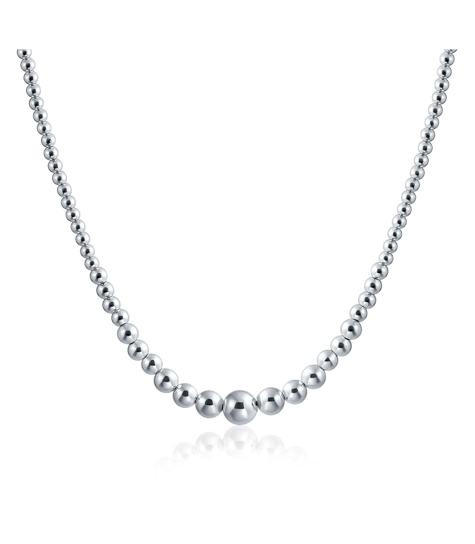 Bling Jewelry Классическое ожерелье из стерлингового серебра .925 с круглыми бусинами, 16 дюймов