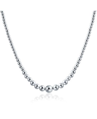 Bling Jewelry Classic Shinny Polished .925 Sterling Silver Graduated Round Bead Ball Strand Necklace 16 Inch