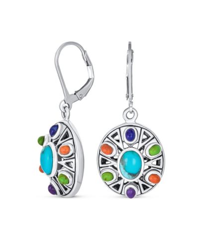 Bling Jewelry серьги с многоцветными камнями в стиле индейцев, лазурит, бирюза, коралл, 925 Sterling Silver
