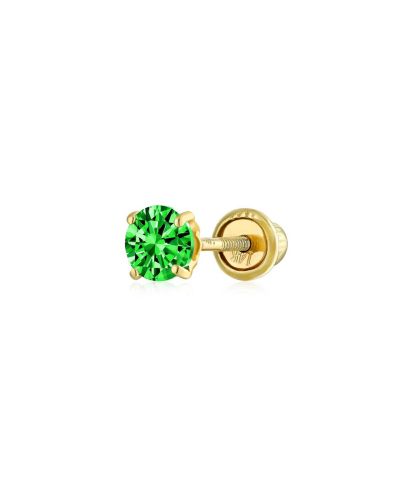 Bling Jewelry Tiny 3MM Blue Topaz Solitaire CZ Cartilage 1 Stud Earring Yellow 14K Gold Screwback