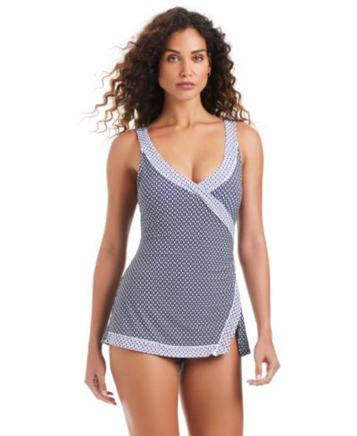 Женский купальник-платье Beyond Control Block-Print Over-The-Shoulder Surplice Swim Dress