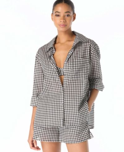 Женская рубашка-накидка для плавания Michael Michael Kors Button-Down Swim Cover-Up