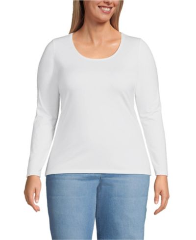Lands' End Plus Size Lightweight Jersey Skimming Long Sleeve Scoop Neck T-shirt