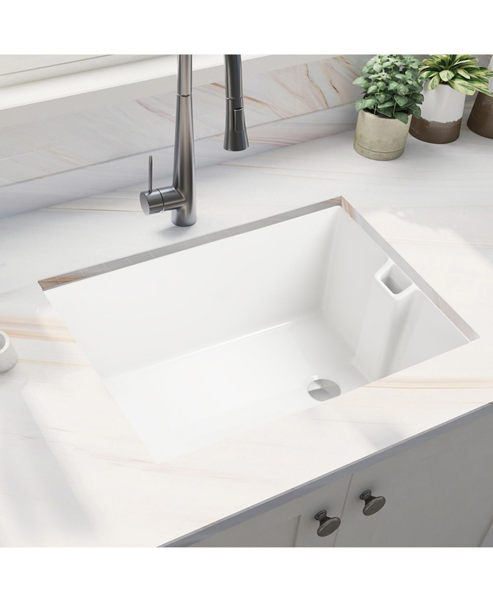 flynama 24x18inch White Ceramic Single Bowl Kitchen Sink High Temperature Firing Durable Easy Clean