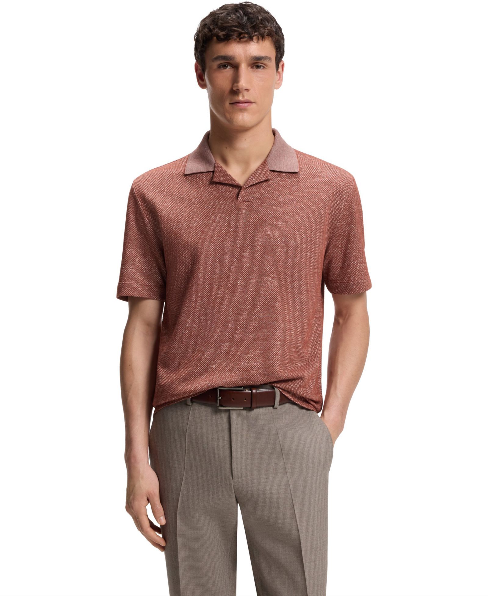 BOSS By Hugo Boss Men's Cotton-Linen-Silk Blend Johnny-Collar Polo Shirt
