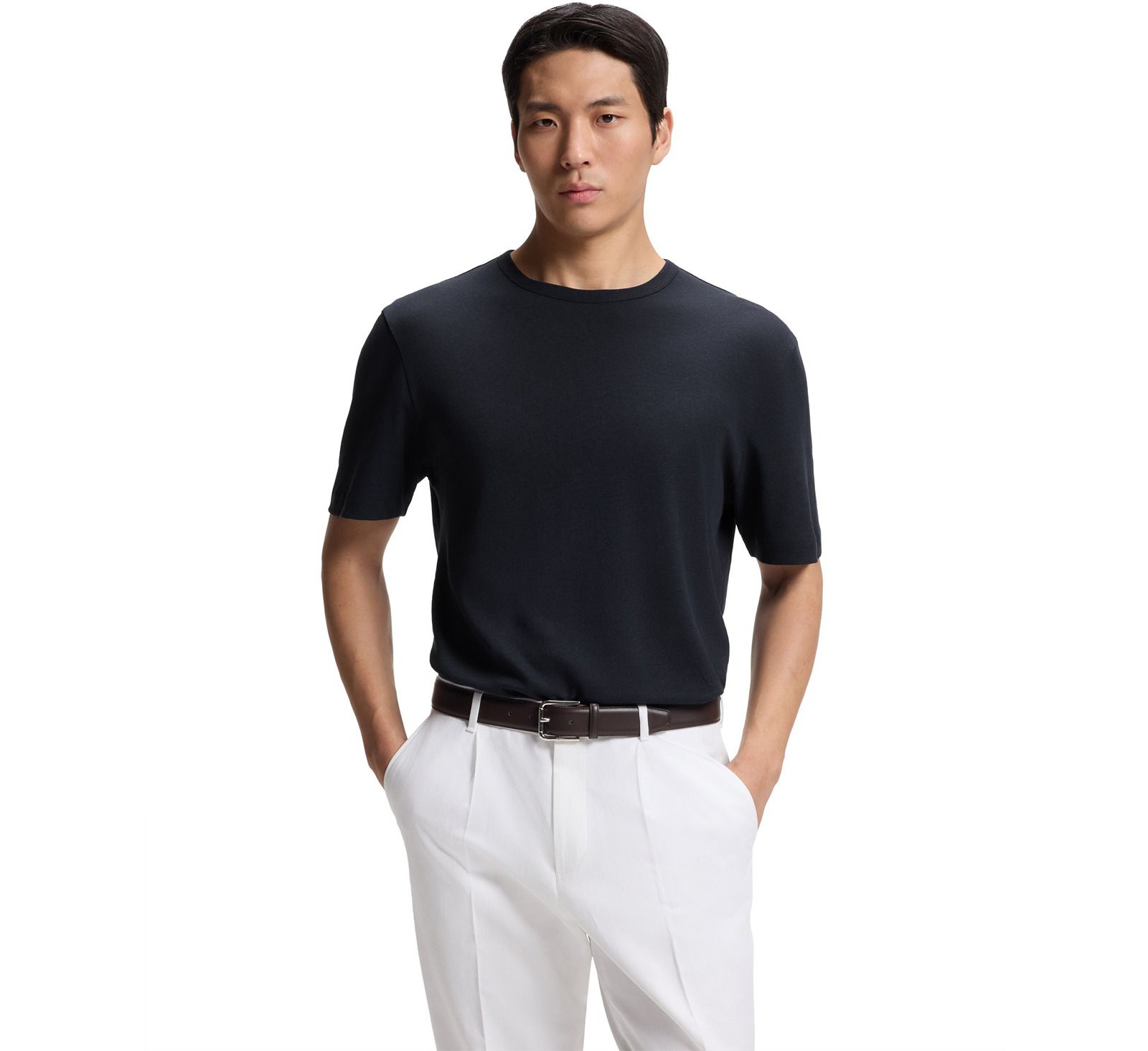 Мужская хлопковая льняная футболка BOSS By Hugo Boss Regular-Fit
