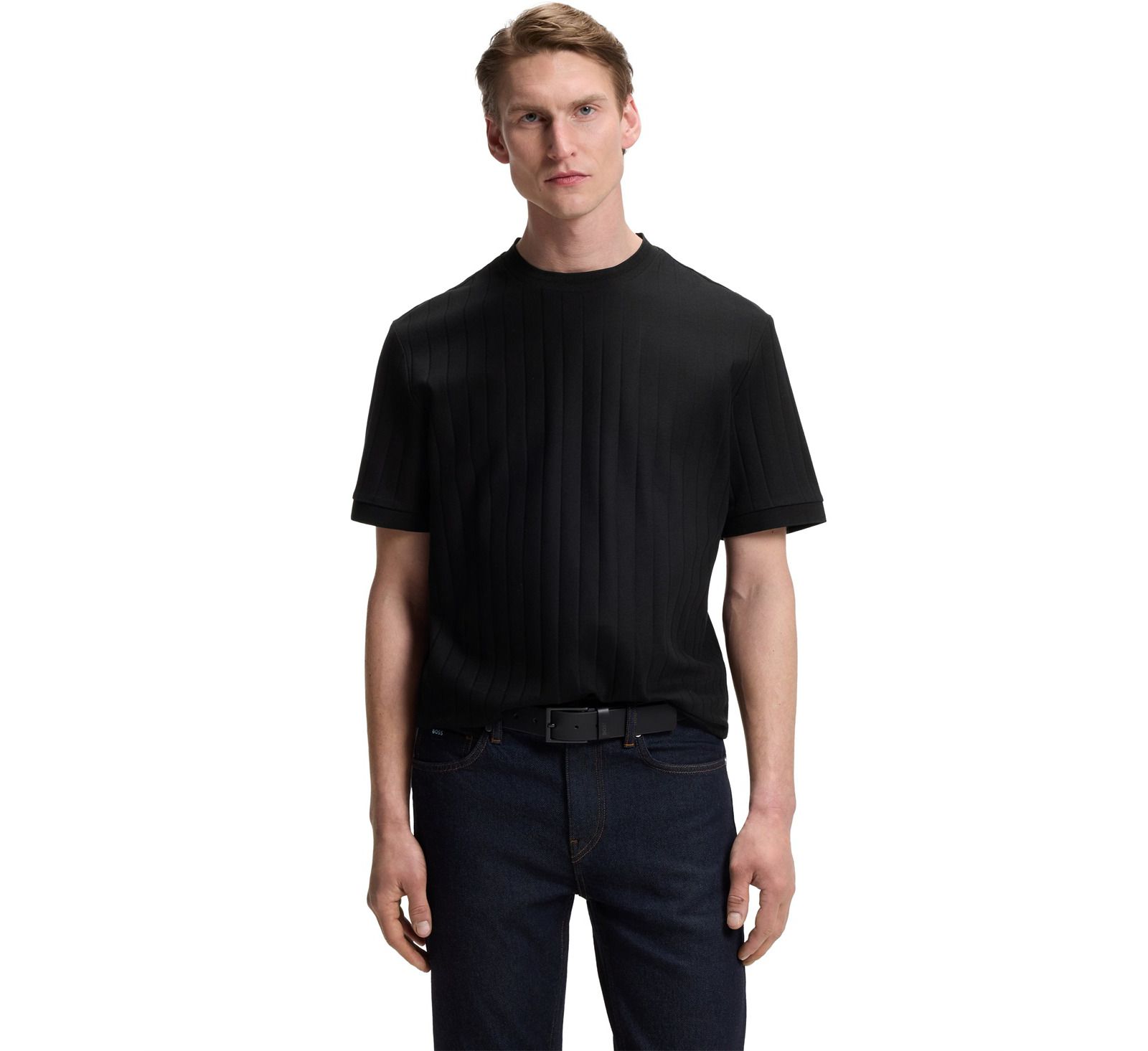 BOSS By Hugo Boss Men's Mercerised-Cotton Structured Stripe T-Shirt