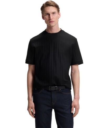 BOSS By Hugo Boss Men's Mercerised-Cotton Structured Stripe T-Shirt