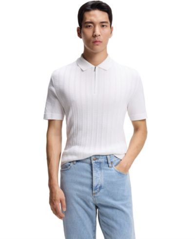 BOSS by Hugo Boss Men's Cotton-Silk Zip-Neck Polo Shirt